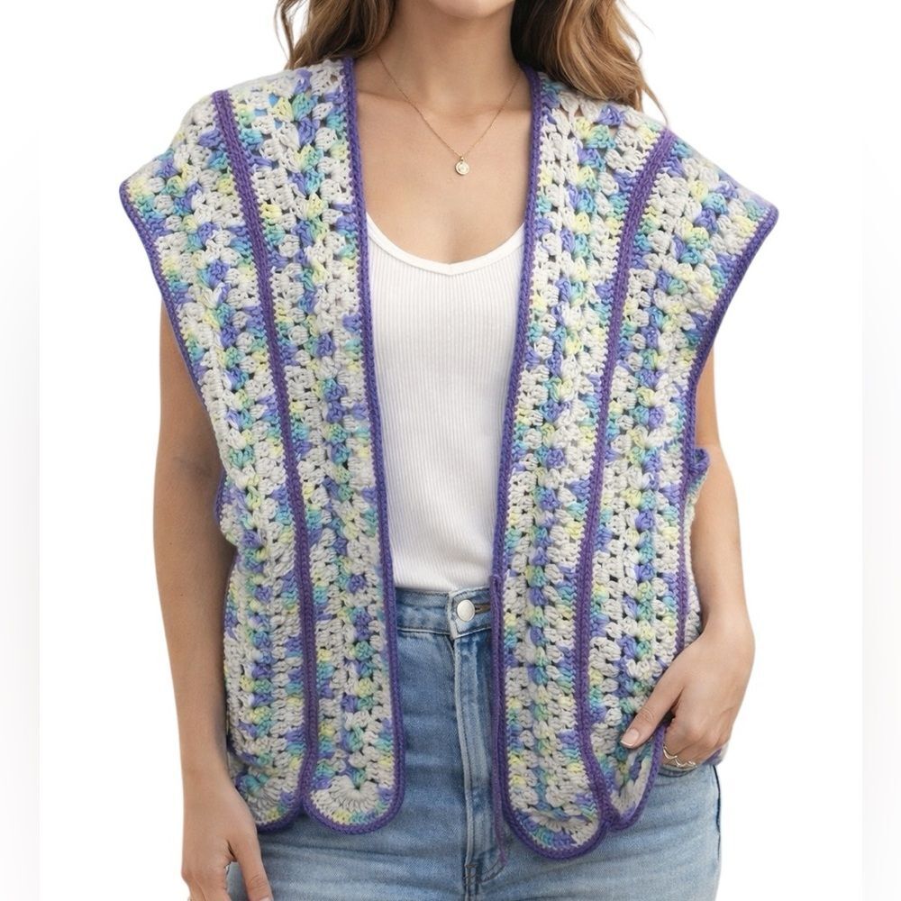 Crocheted Handmade Women’s Purple Multicolor Vest